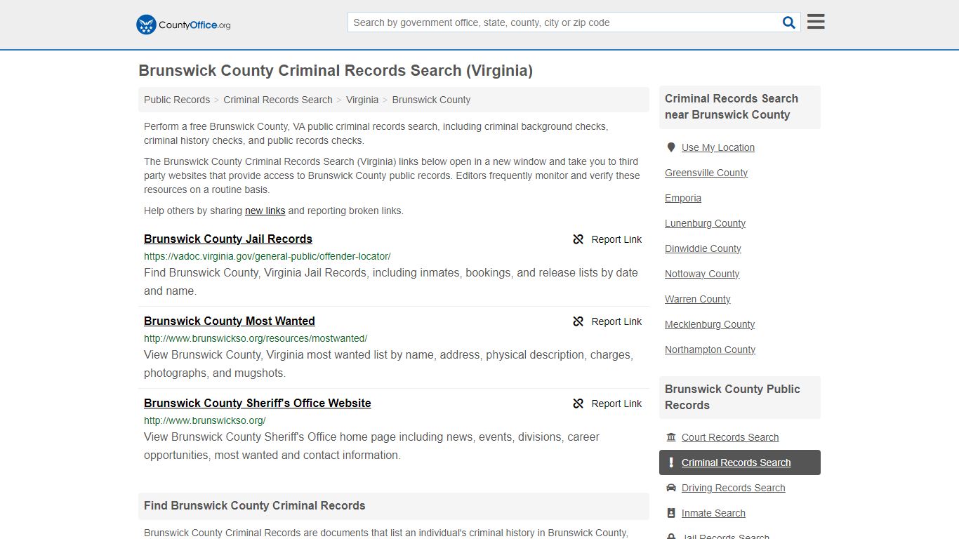 Brunswick County Criminal Records Search (Virginia) - County Office