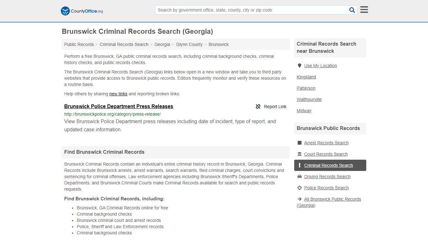 Brunswick Criminal Records Search (Georgia) - County Office