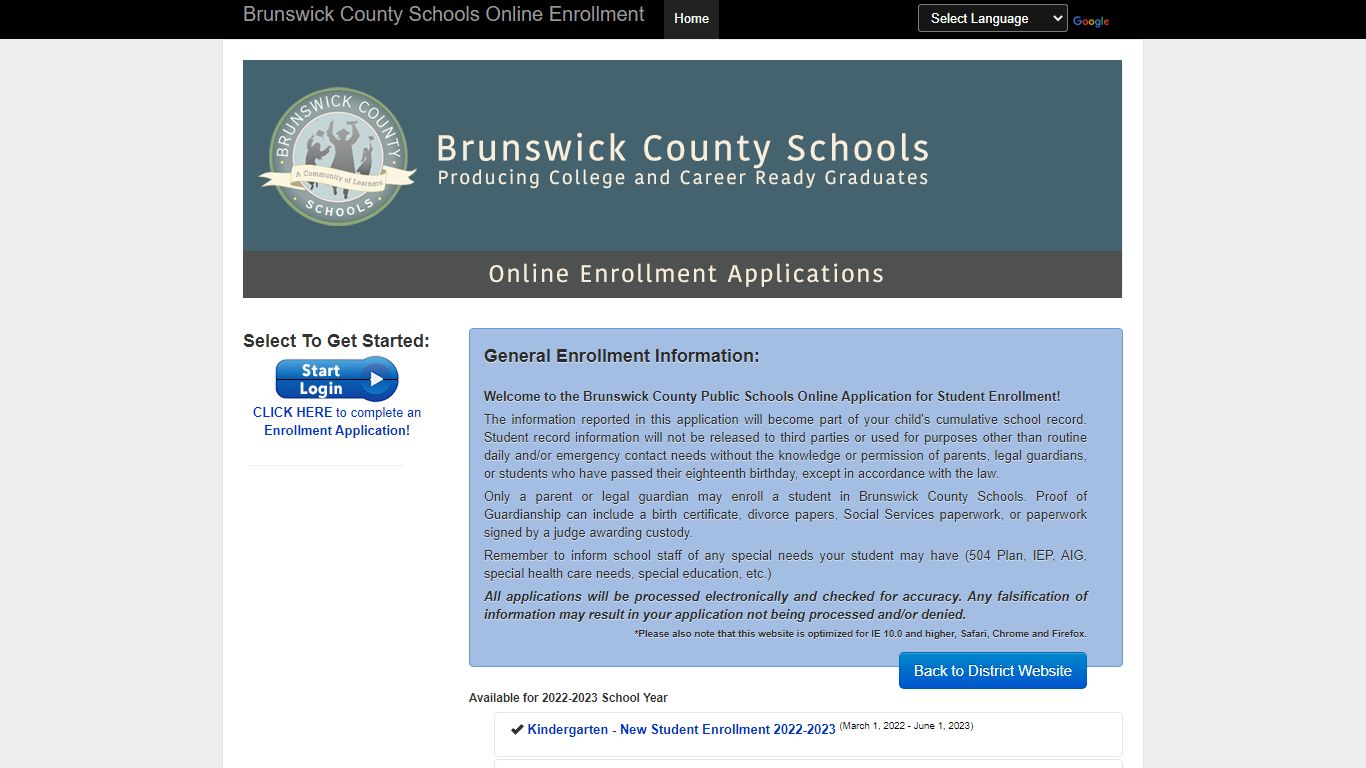 Brunswick County Schools Online Enrollment